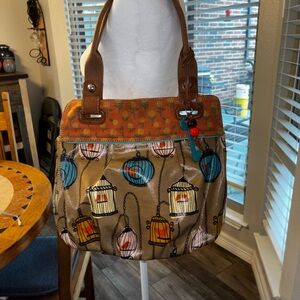 Fossil Key-Per Birdcage Print Coated Canvas Tote Bag w/ Key Charm